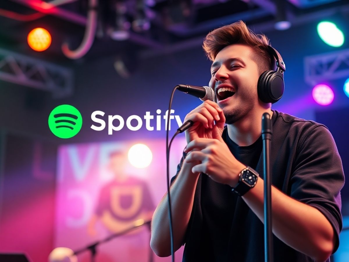 Musician performing passionately in a colorful studio setting.