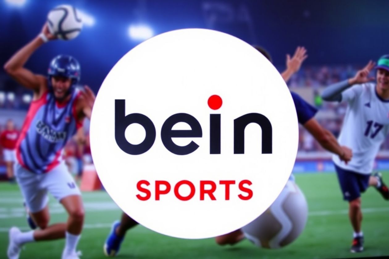 شعار beIN SPORTS مع خلفية رياضية.