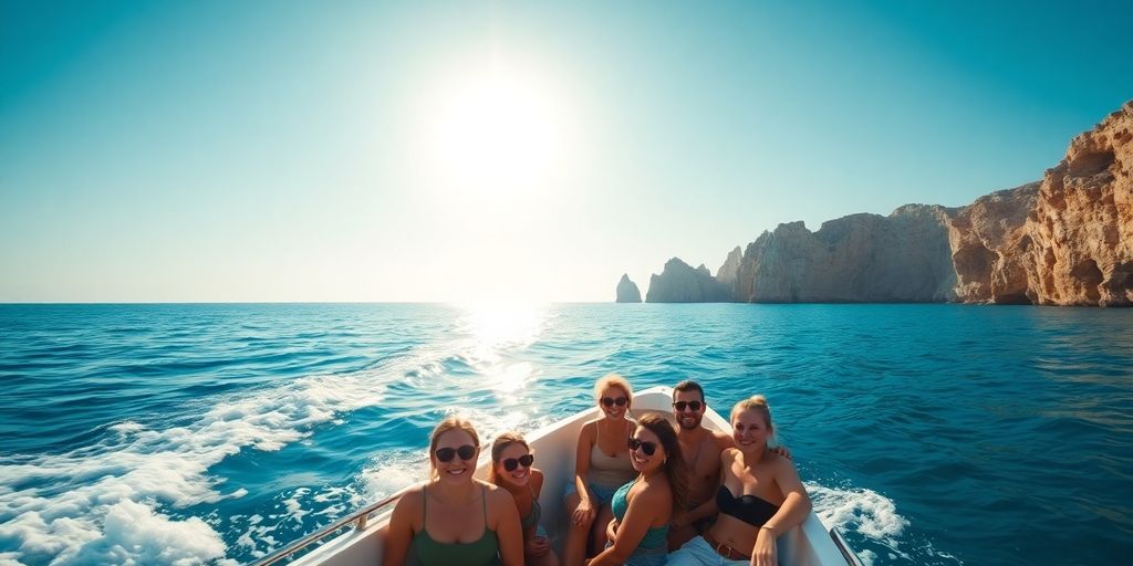 People enjoying a boat ride in Cabo San Lucas.