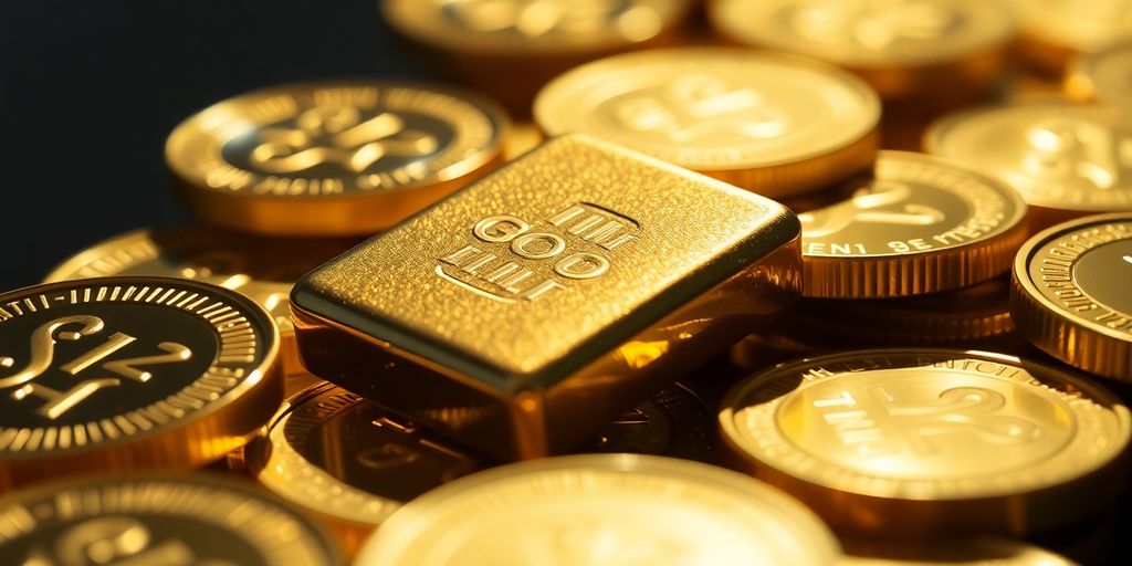 Pièces d'or étincelantes et lingots brillants.