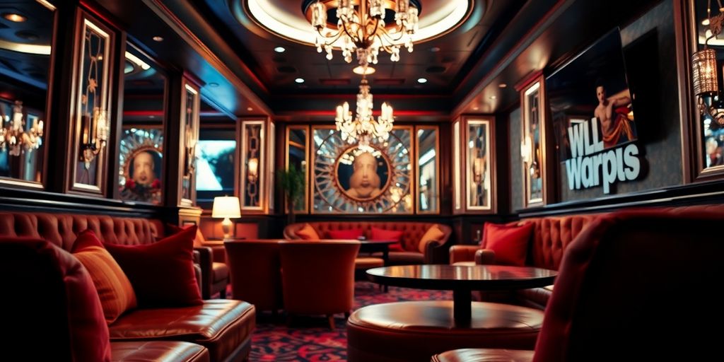 Luxurious adult entertainment setting with soft lighting.
