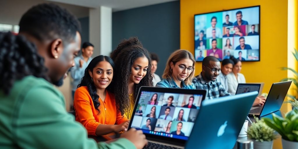 Group of people engaged in an online workshop together.