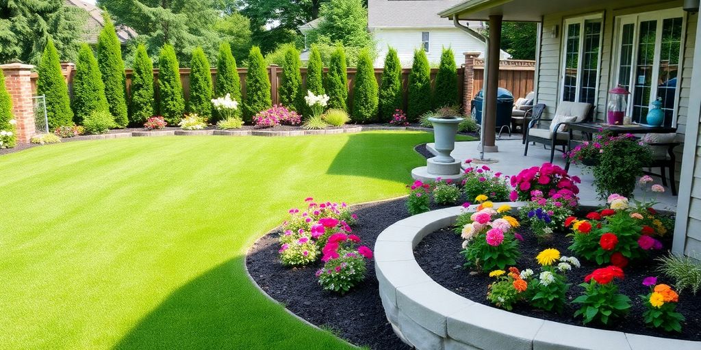 Beautiful Ottawa backyard with lush greenery and patio.