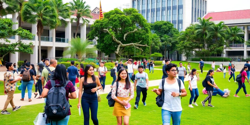 Students enjoying campus life in Malaysia.