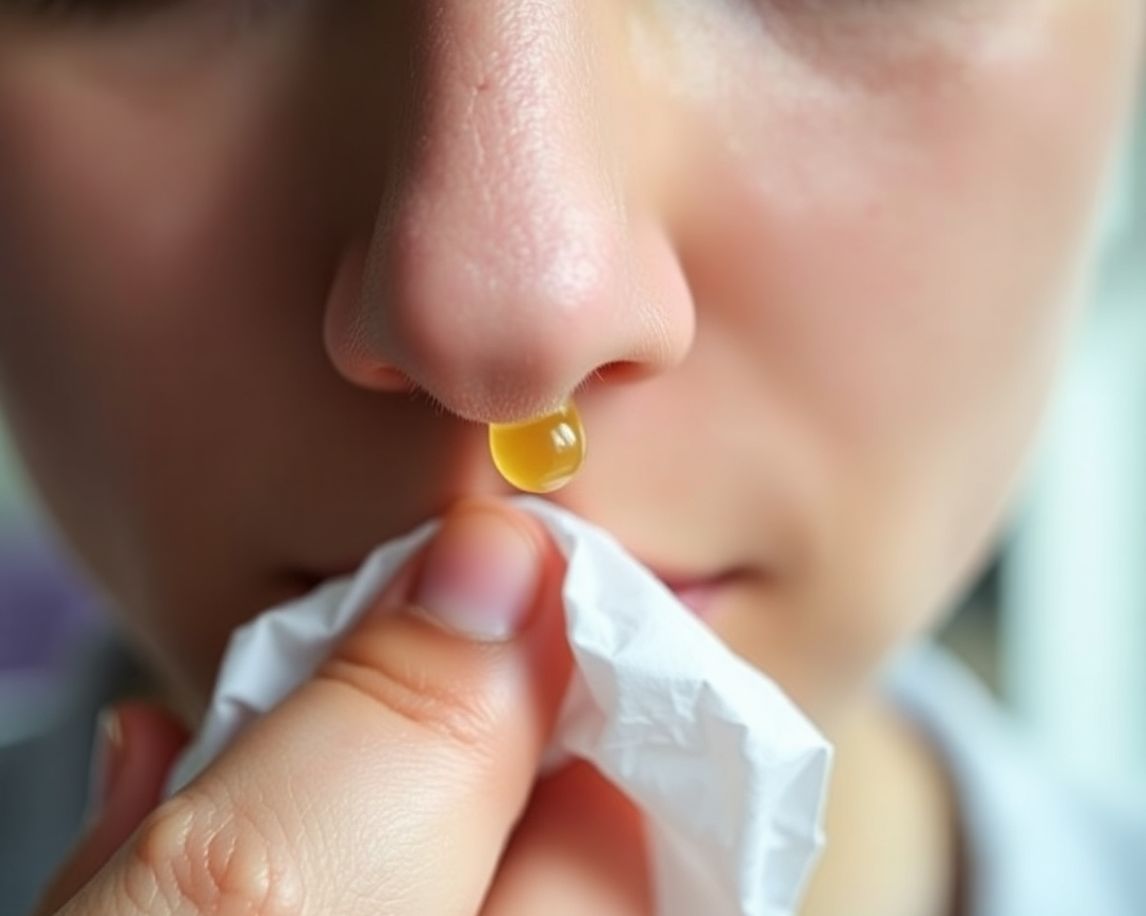 Pessoa com lenço sob o nariz e gota amarela visível