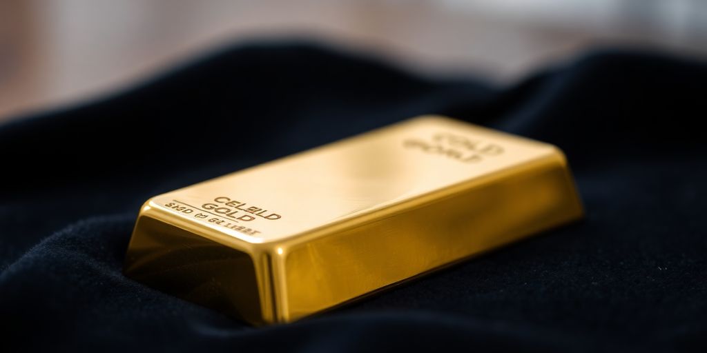 Lingot d'or sur un tissu en velours sombre.