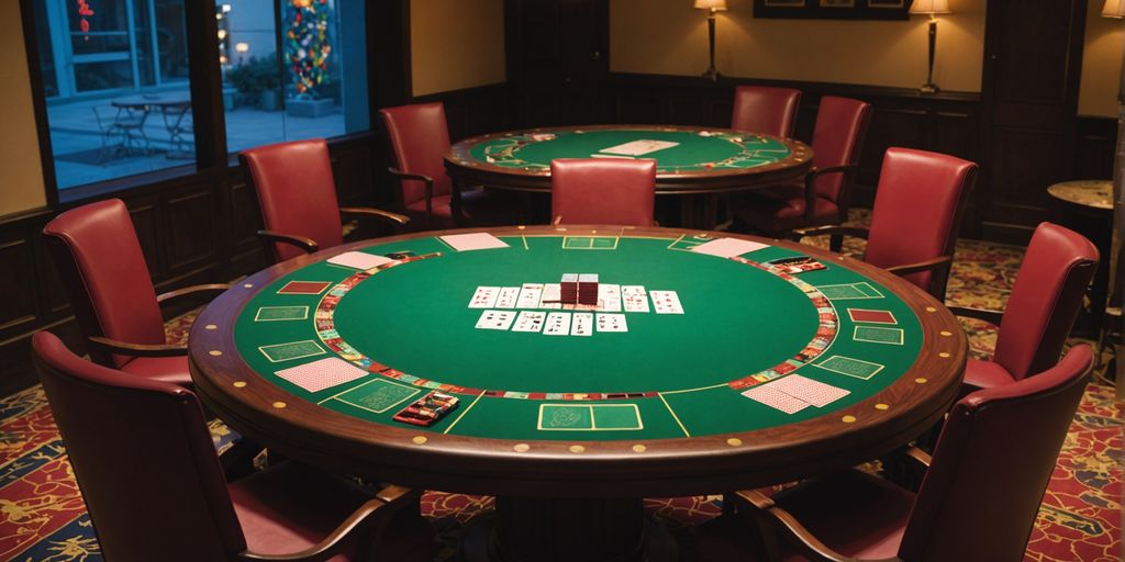 Mahjong and Poker tables merging with tiles and cards