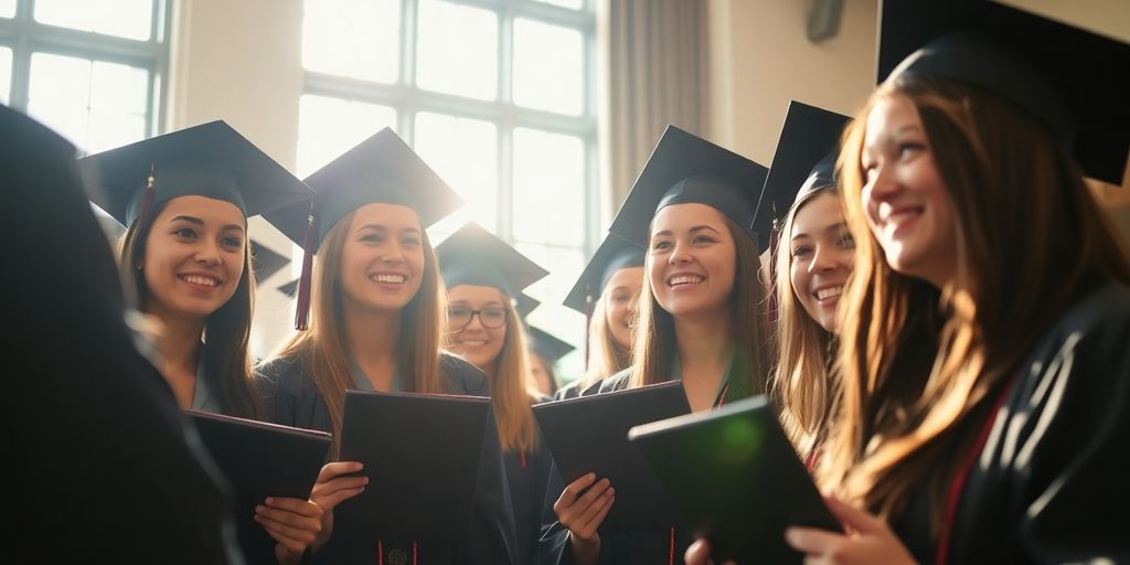 Estudantes felizes em formatura com diploma.