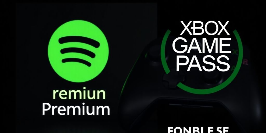 Spotify Premium logo alongside an Xbox controller and Game Pass branding.