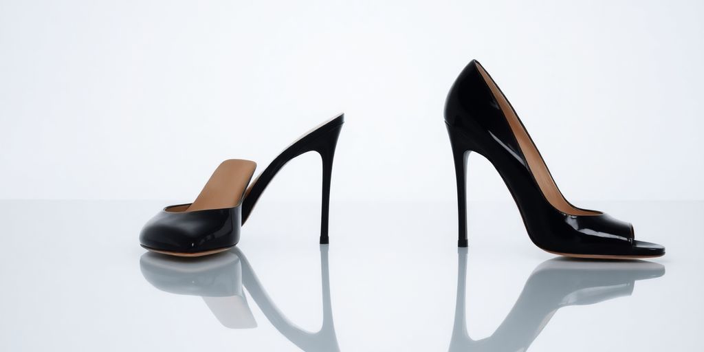 Elegant black stiletto heels on a polished floor.