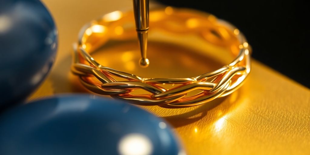 Joyas de oro pulidas hechas a mano.