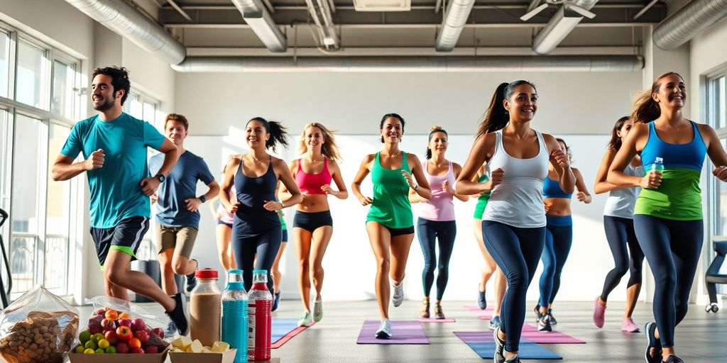 Diverse individuals participating in fitness activities together.
