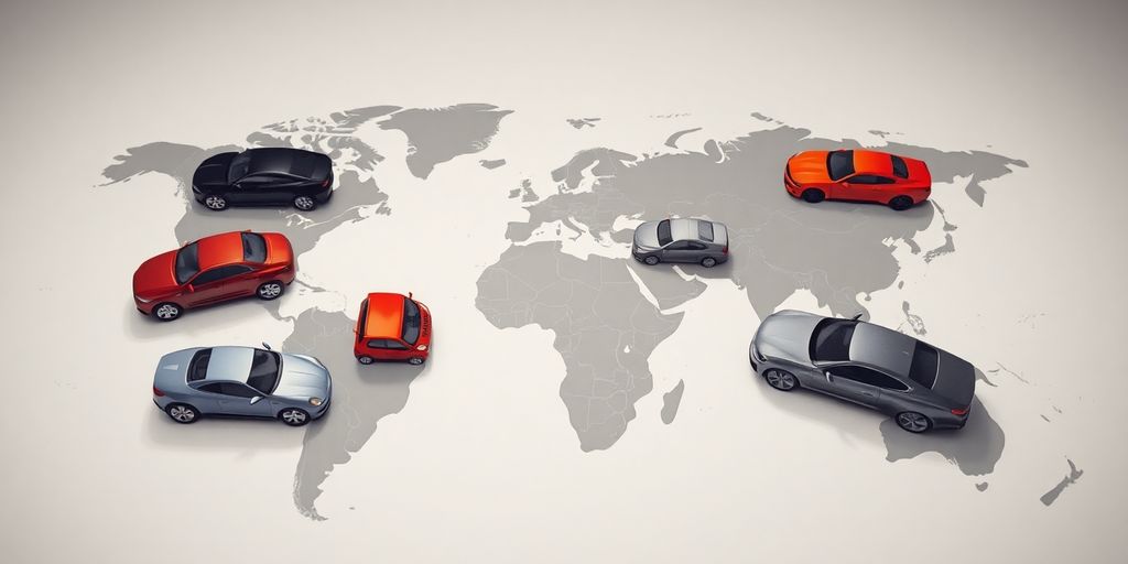 Cars on a global map.