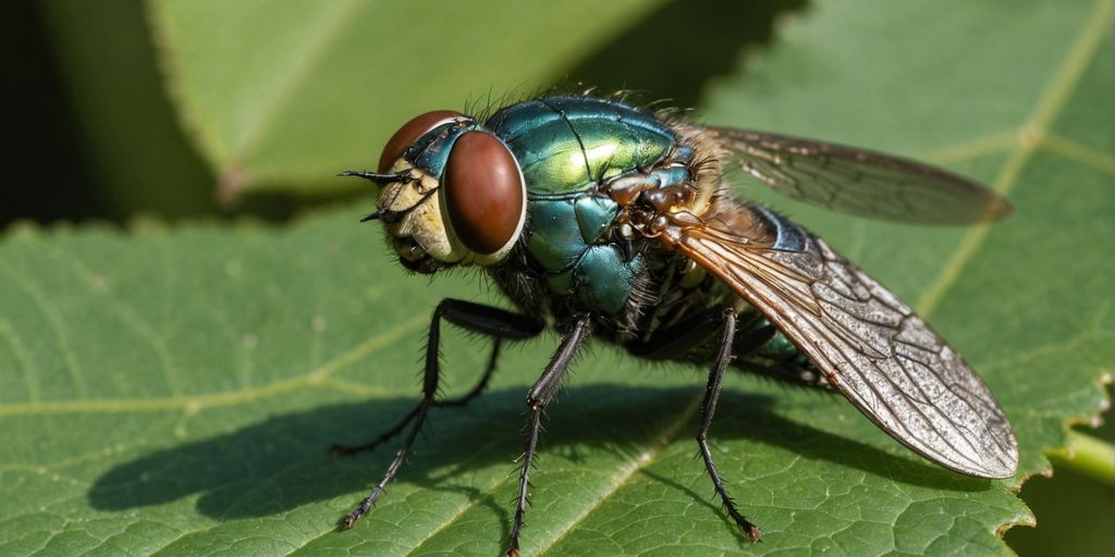 Horse fly on green leaf