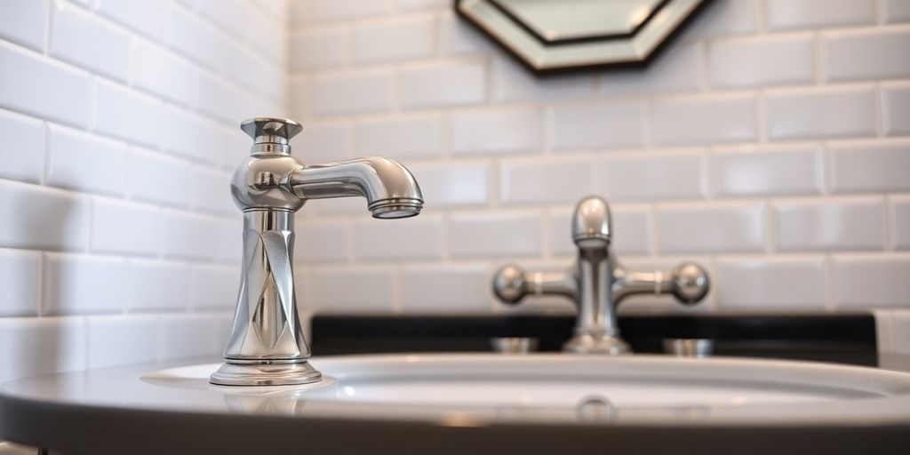 Art Deco bathroom, budget fixtures