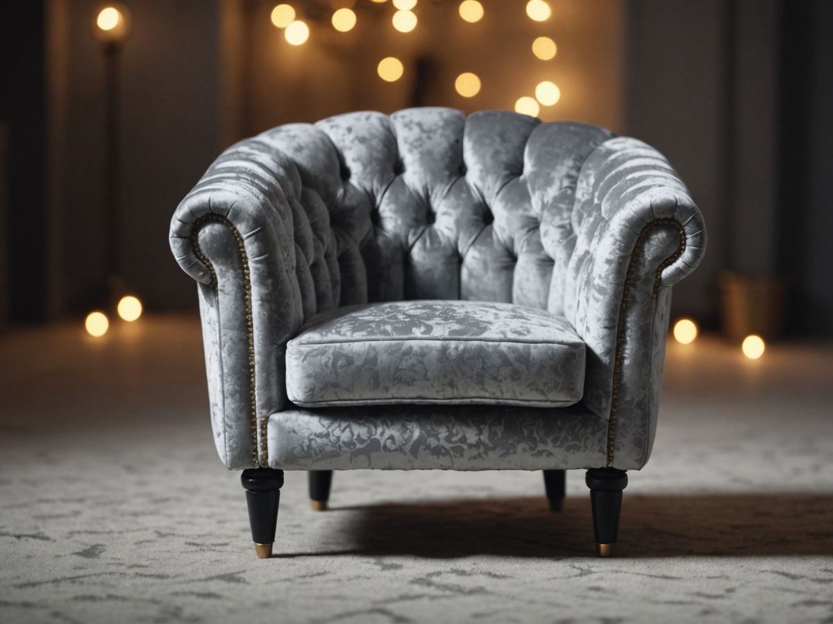 Silver crushed velvet kids' chair with plush cushioning.