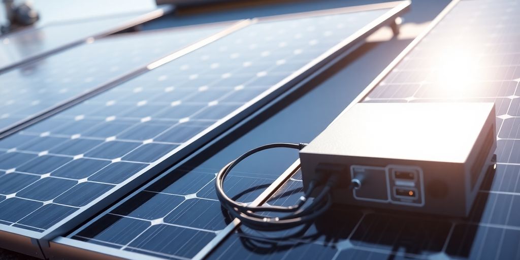 Panneau solaire avec câbles et onduleur