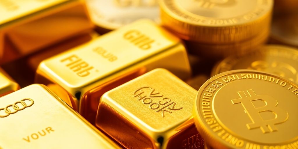 Lingots et pièces d'or brillants sur un fond doux.