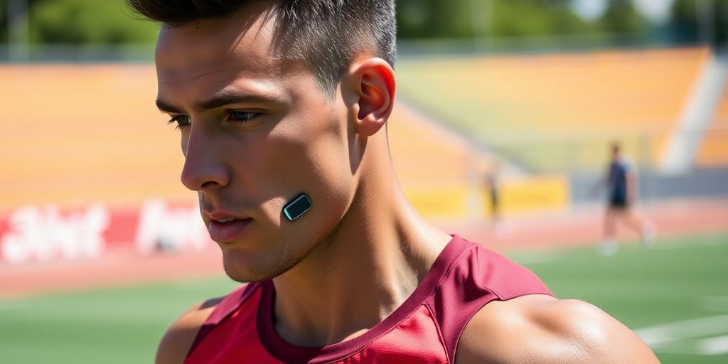 Athlete training with a wearable AI device outdoors.