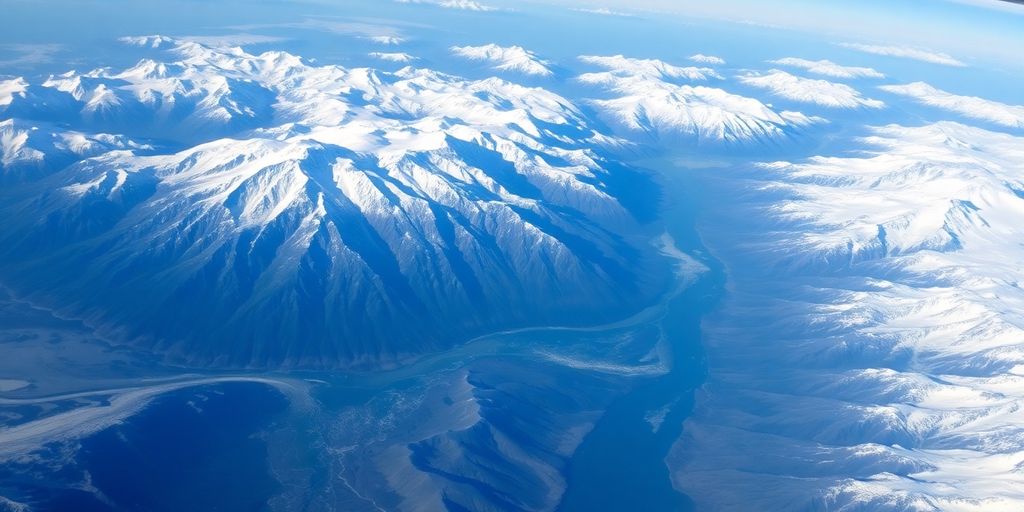 A small survey plane flying over Alaskan mountains and glaciers.