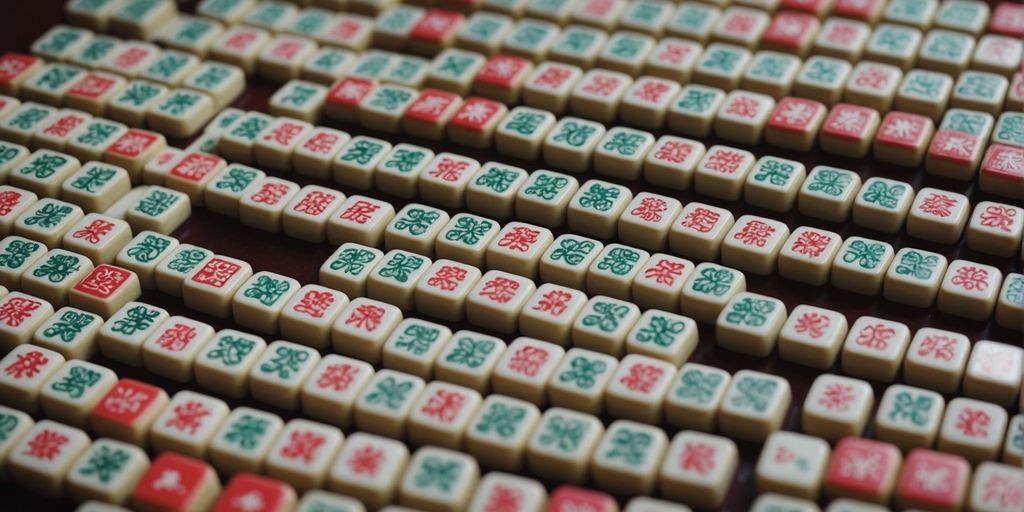 Traditional Mahjong tiles neatly arranged in a colorful pattern.
