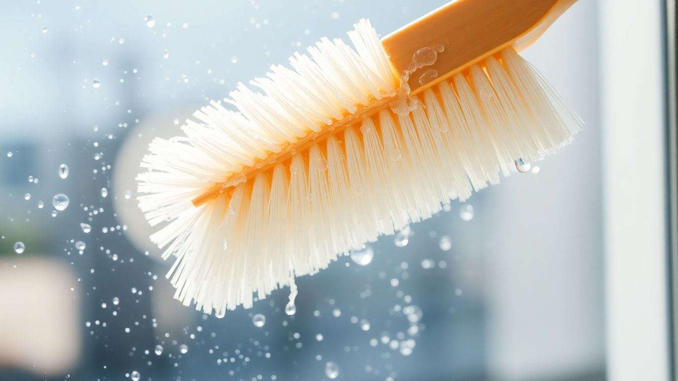 Close-up of window cleaning brush bristles.