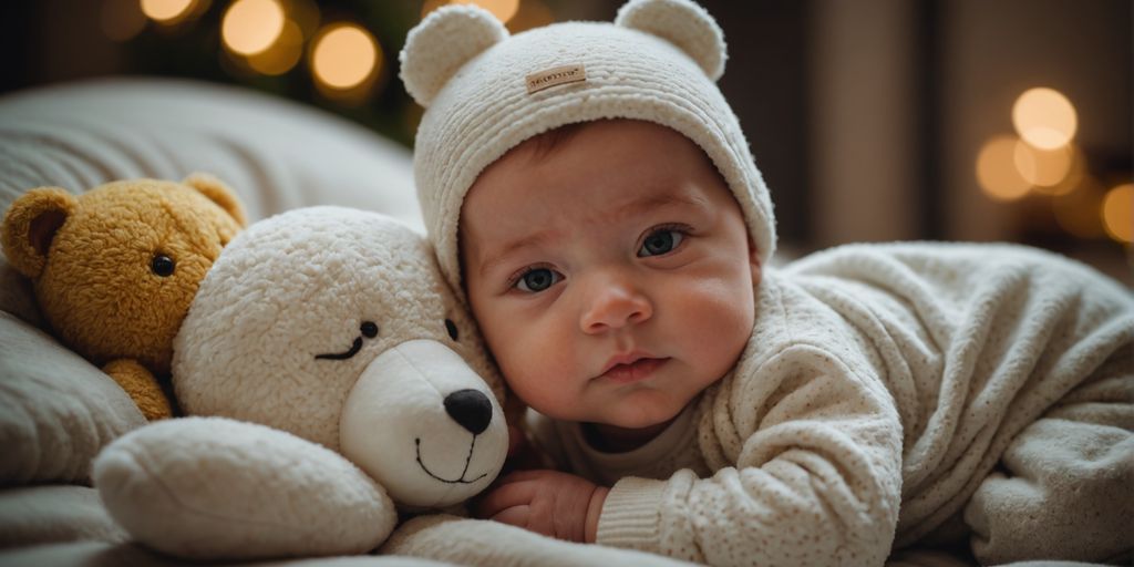 Baby sleeping with MomEase Care Soothing Plush™ toy.