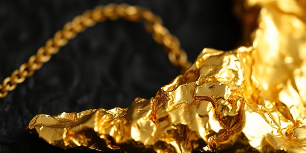 Pièce en or 18 carats sur fond sombre.