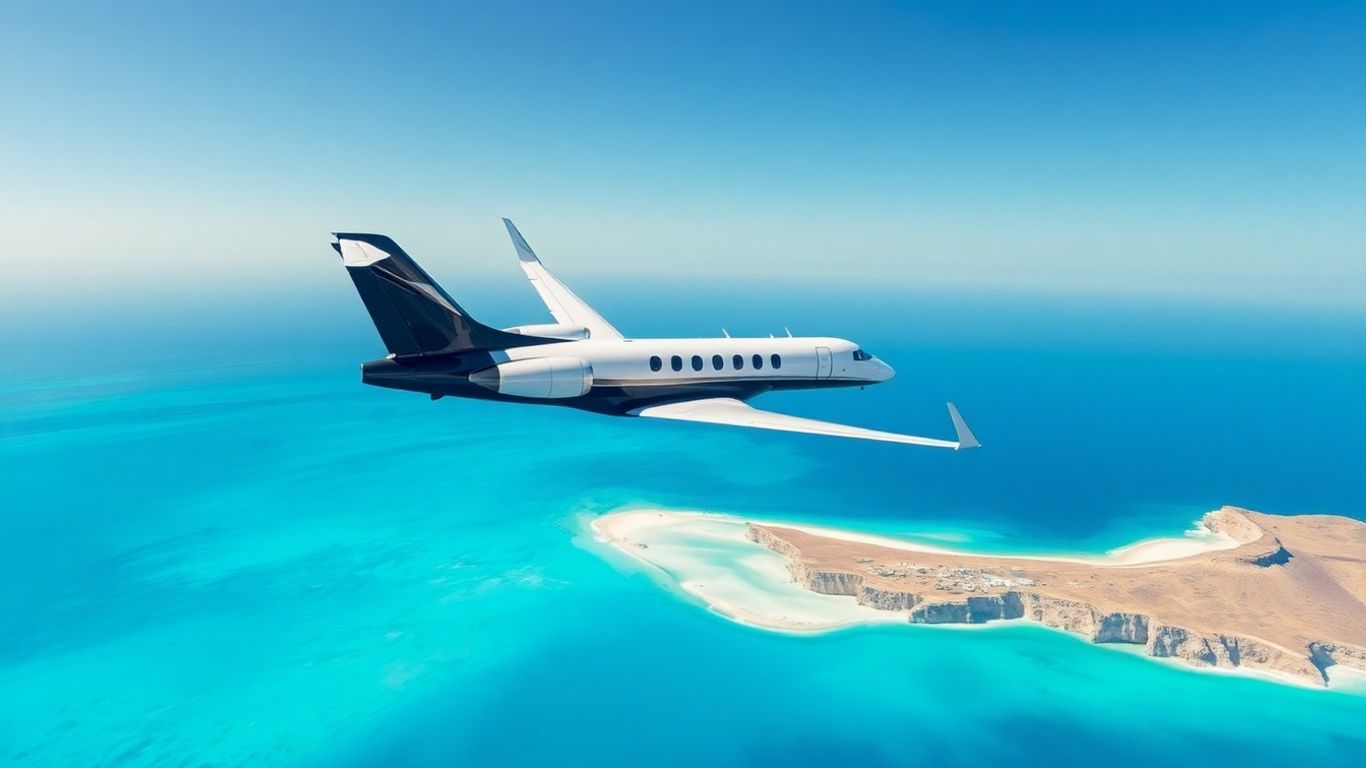 Private jet flying over Cabo coastline