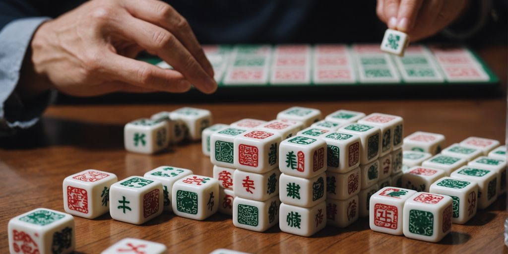 Mahjong tiles and table setup for beginners.