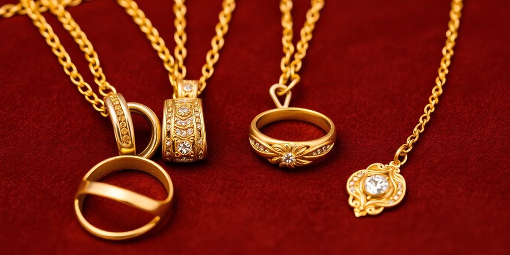 Bijoux en or sur un fond en velours.