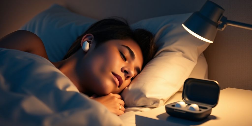 Person sleeping peacefully wearing Bose Sleepbuds II earbuds in bed