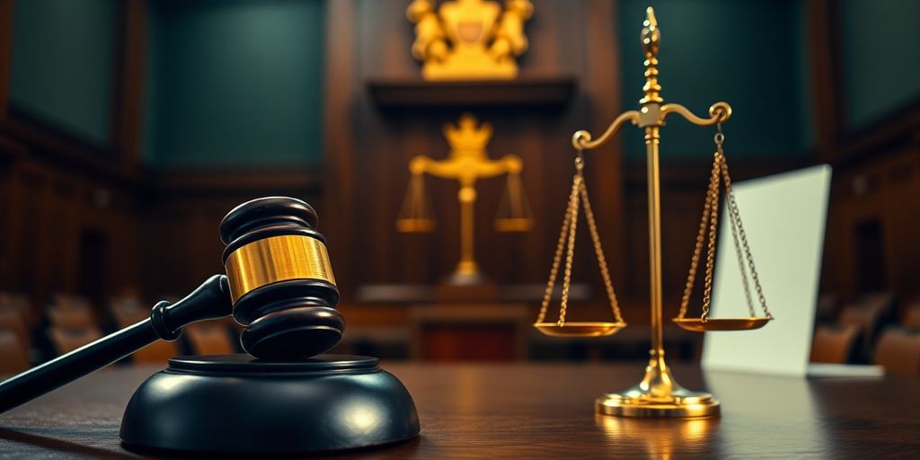 Courtroom with a gavel and scales.