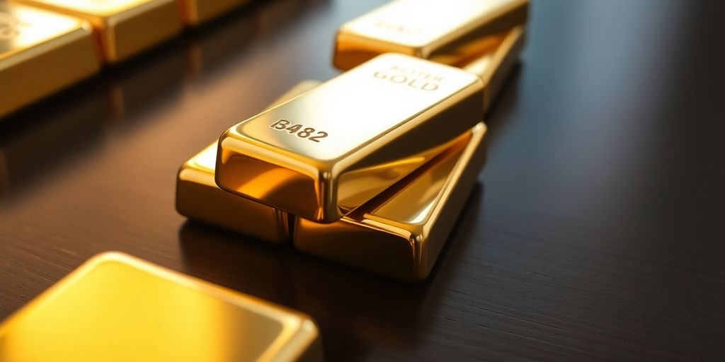 Lingots d'or empilés sur une table en bois