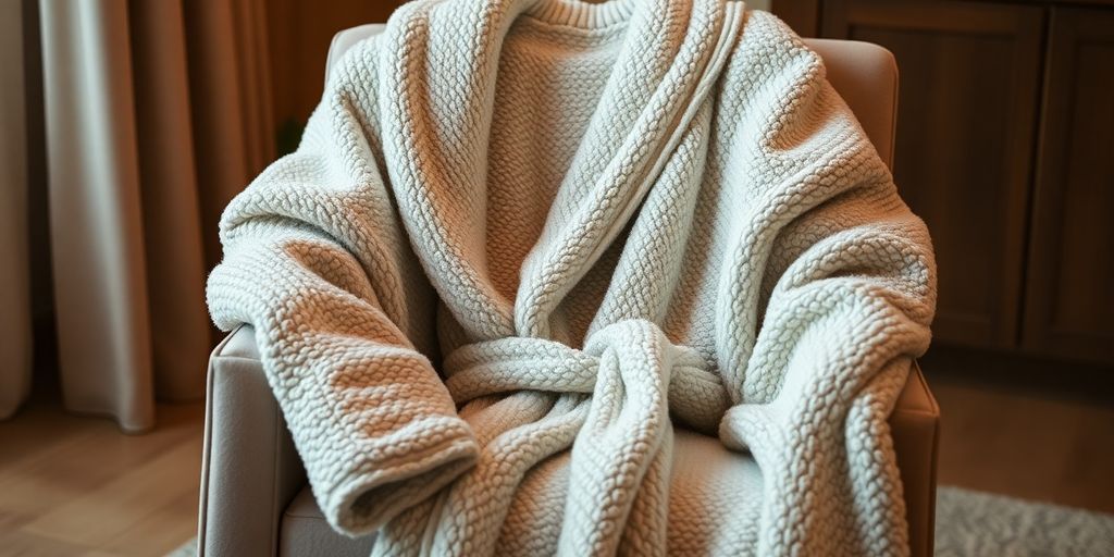 Luxurious weighted robe on a stylish chair.