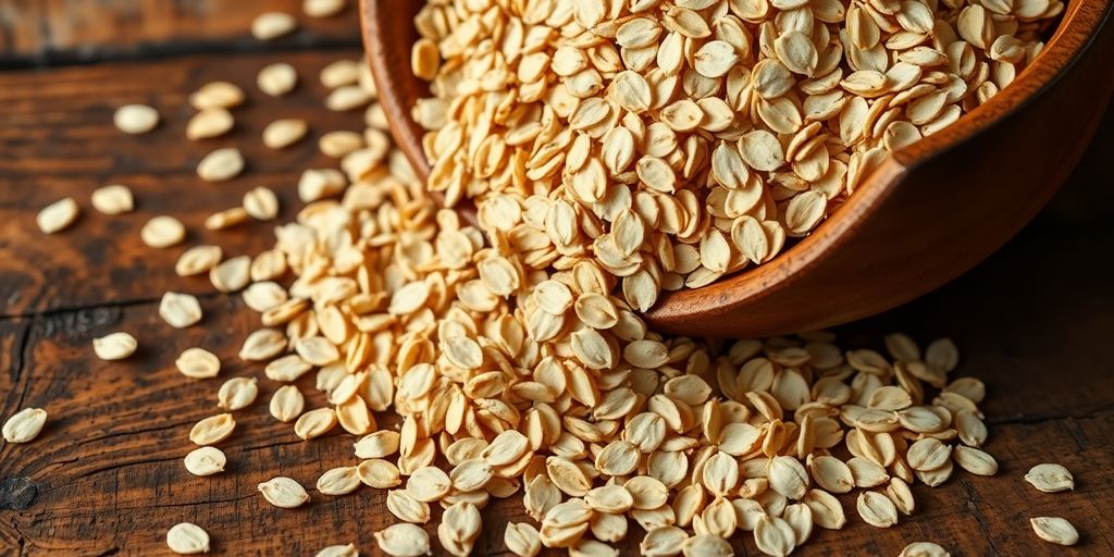 Oats filling a wooden bowl