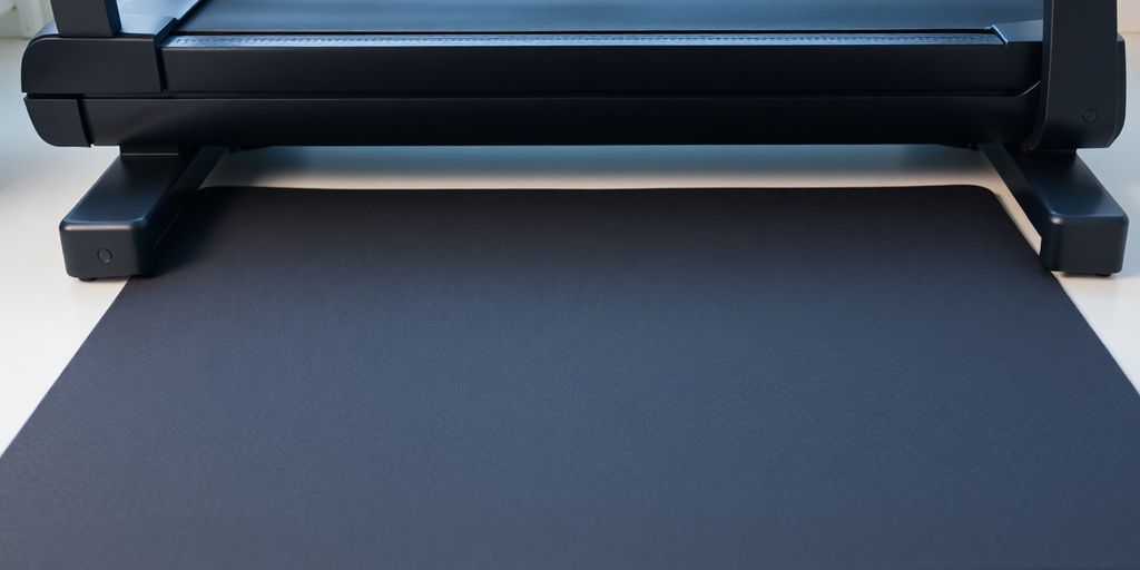 Thick gym mat under treadmill, noise reduction.