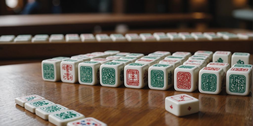 Different types of Mahjong tile games on a table.