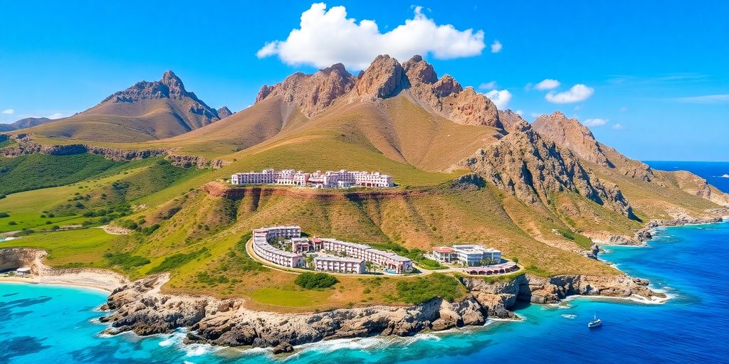 Cabo San Lucas landscape with eco-friendly resorts and greenery.