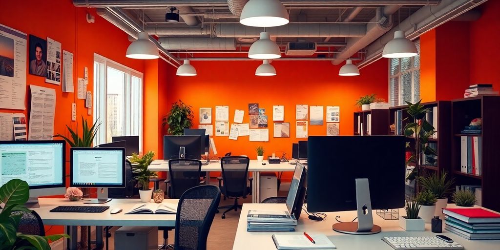 Çeviri ofisinde çalışan profesyonellerin görüntüsü.