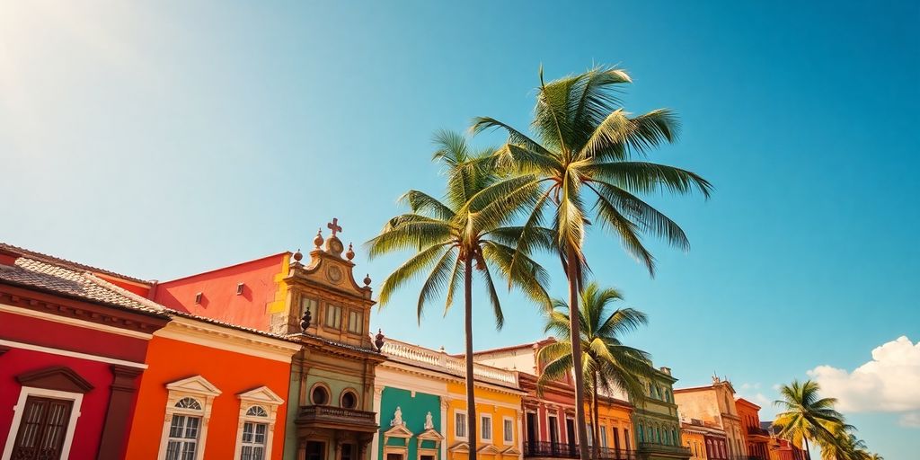 Fachada colorida de prédio histórico em Salvador, Bahia