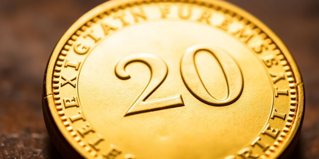 Monnaie de 20 francs suisse en gros plan.