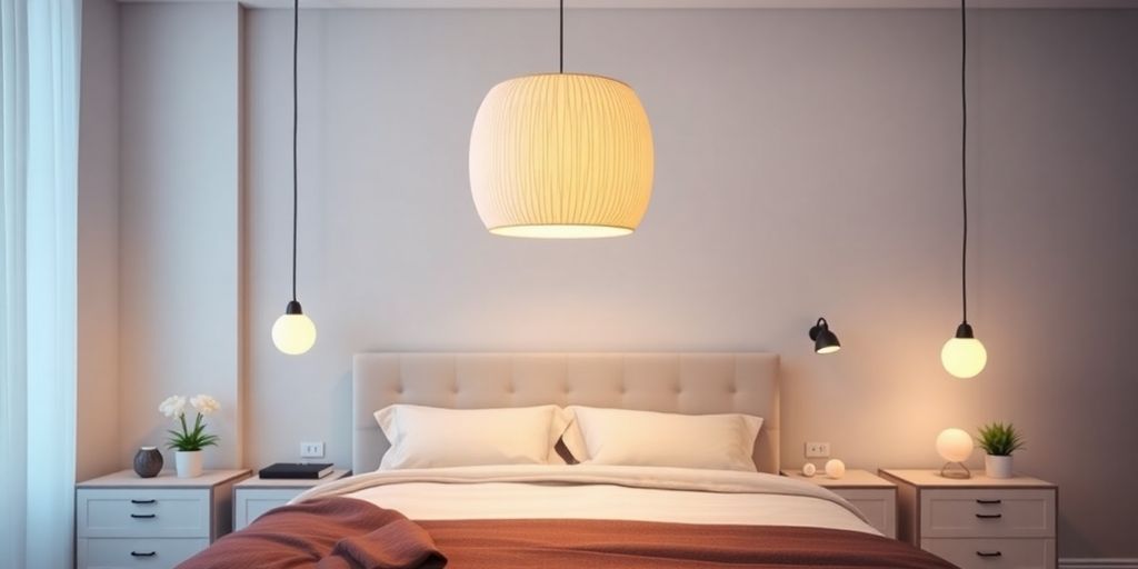 Esempio di luci comodini sospesi in una camera moderna.