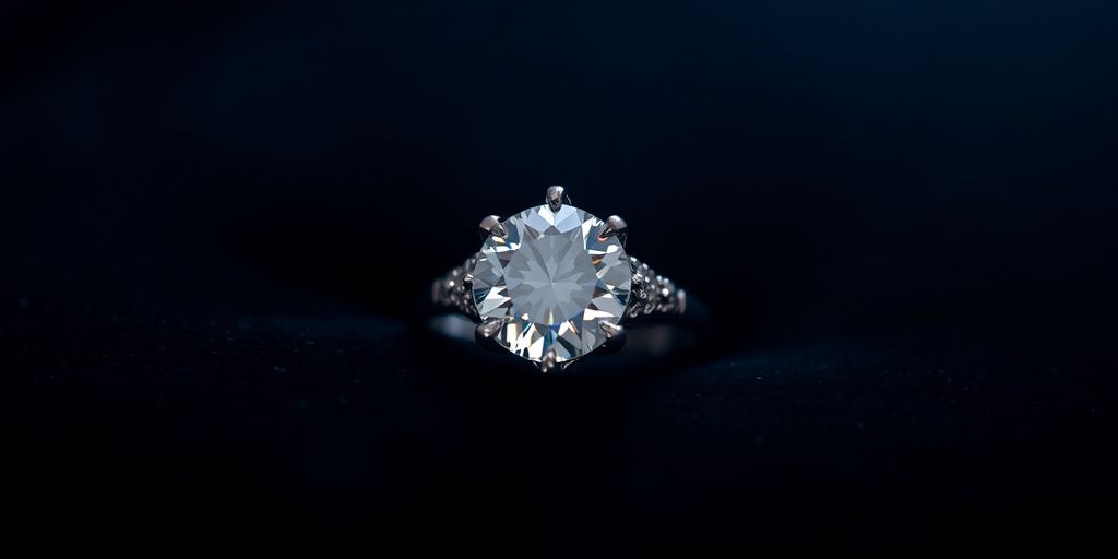 Diamond ring on velvet, elegant and sparkling.