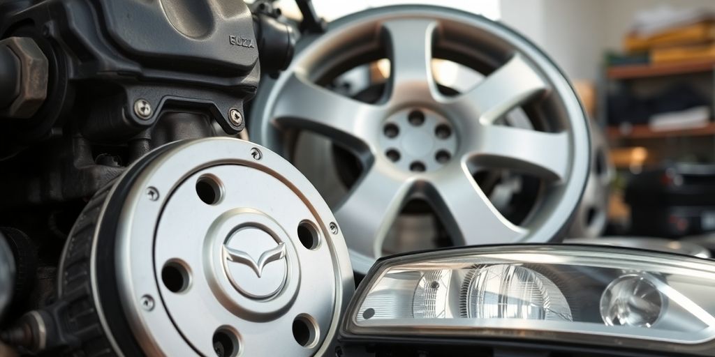 Used Mazda parts on display.