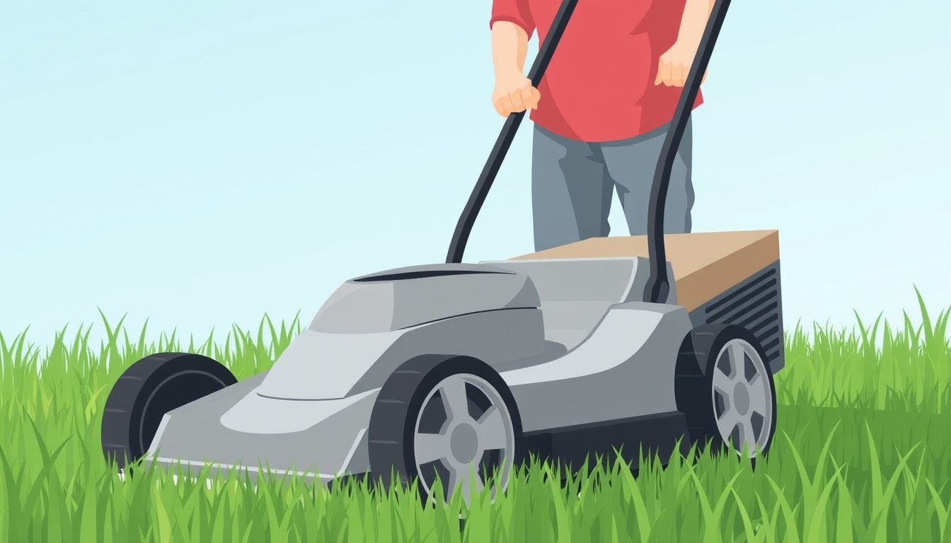 Lawnmower cutting grass on a sunny day