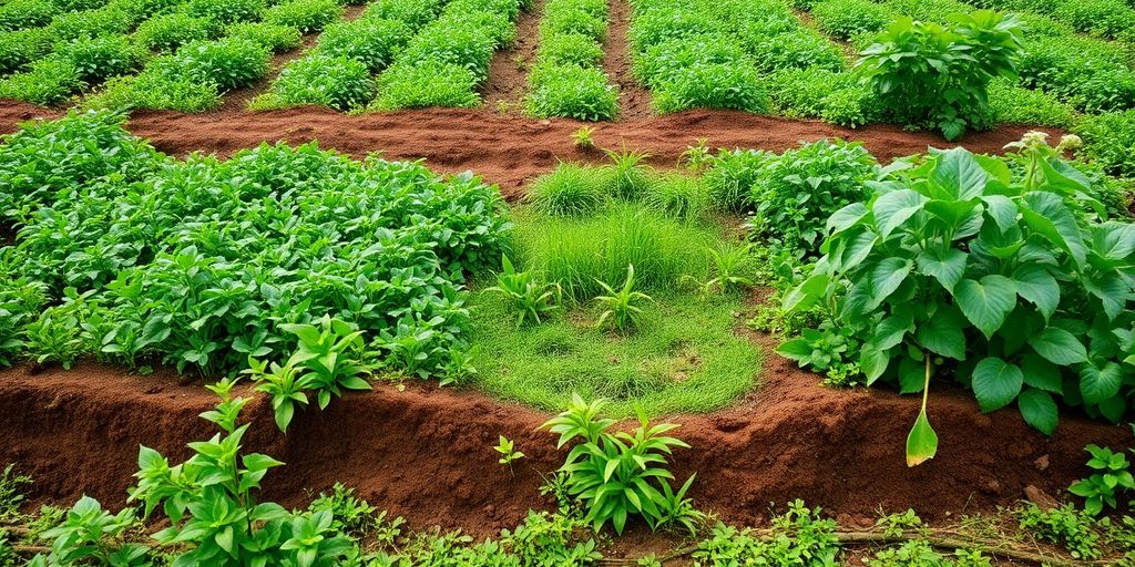 Técnicas de conservação do solo e vegetação saudável.