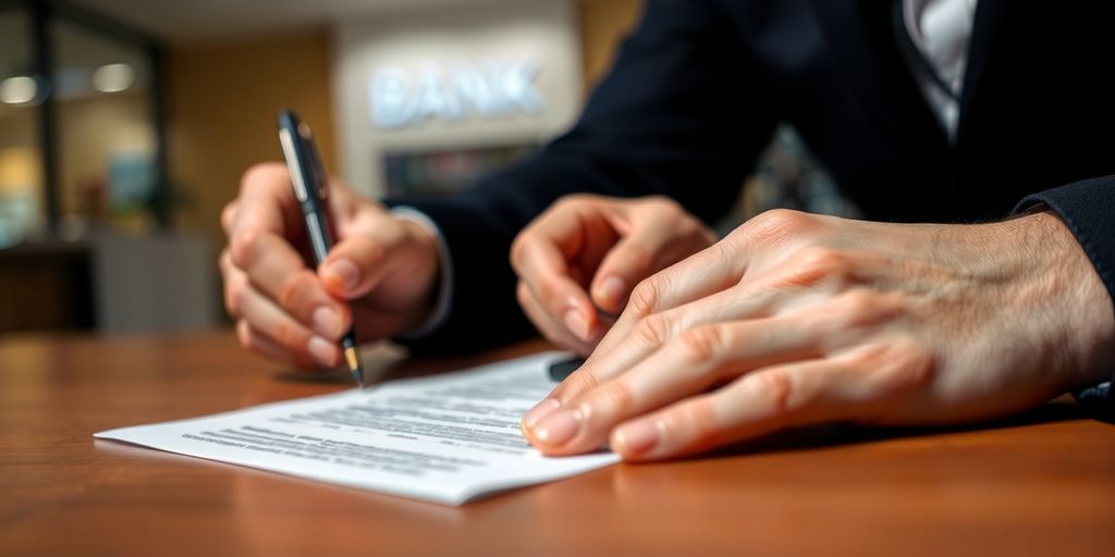 Signature sur un document de renouvellement de prêt.