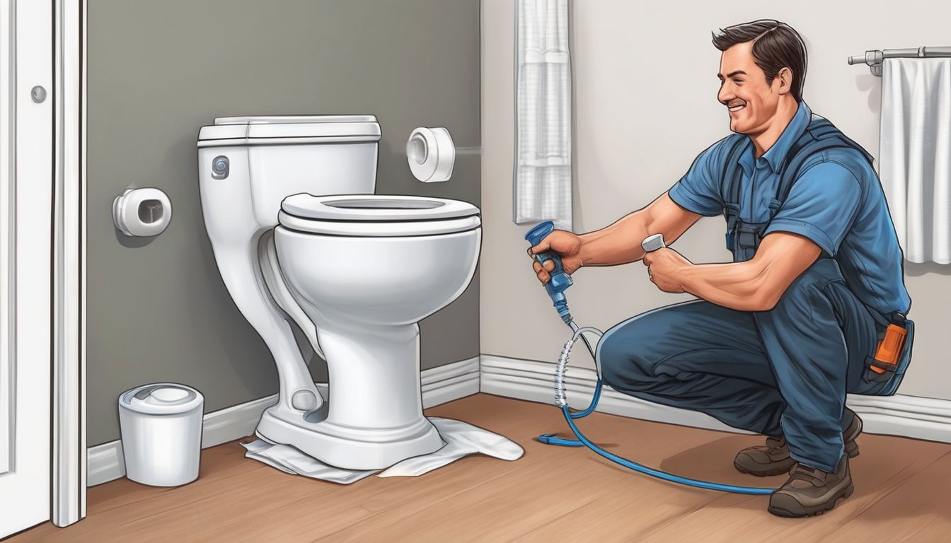 person fixing a running toilet at home
