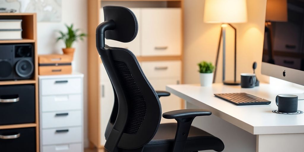 Comfortable ergonomic chair in a bright workspace.